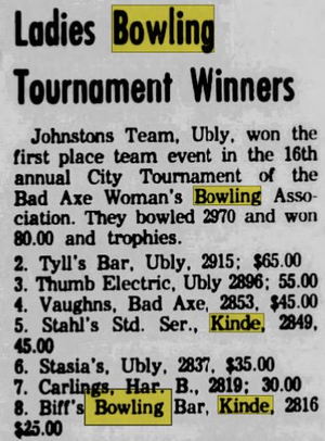 Biffs Bowling Bar - May 1964 Ladies Winners